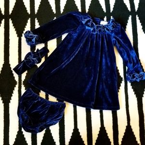 Cobalt blue velvet ruffle detail dress